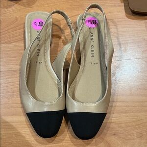Anne Klein Beige and Black Slingback Flats